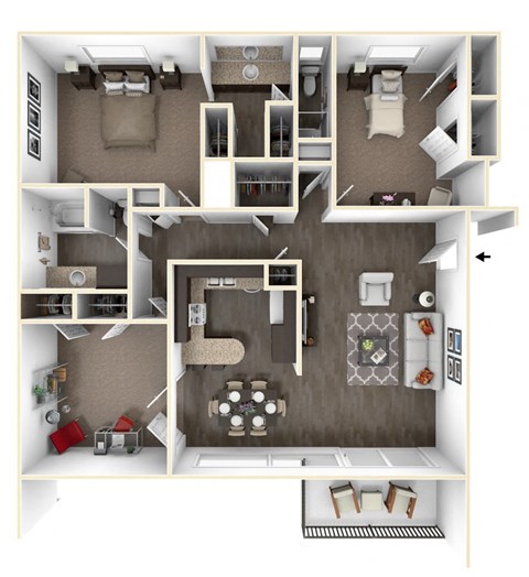 Floor plan for 3 beds, 2 baths, 1200 sqft